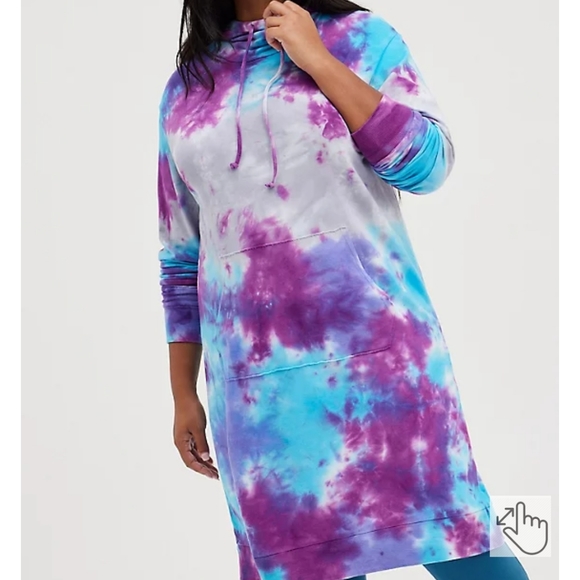 Torrid French Terry Blue & Purple Tie Dye Hoodie Dress NWT - Picture 6 of 10